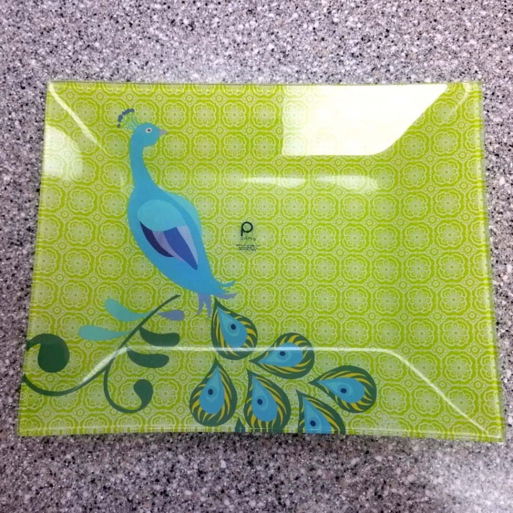 #1048 New RARE Prima Green Blue Peackock Tray